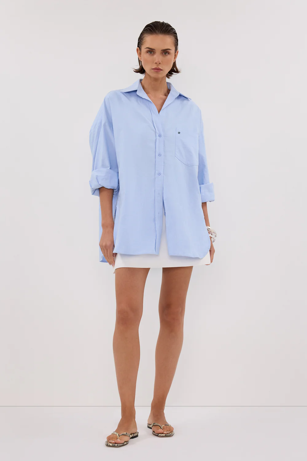 RHEA BLUE OVERSIZED COTTON SHIRT - Yukikoi