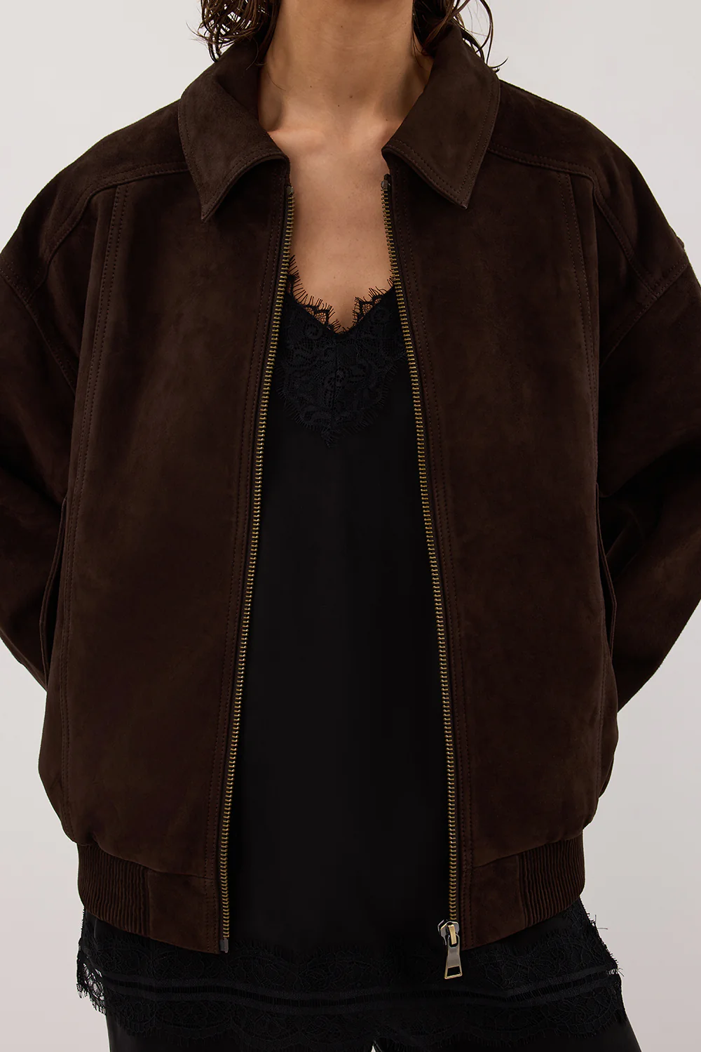 DENVER BITTER CHOC SUEDE LEATHER BOMBER JACKET - Yukikoi