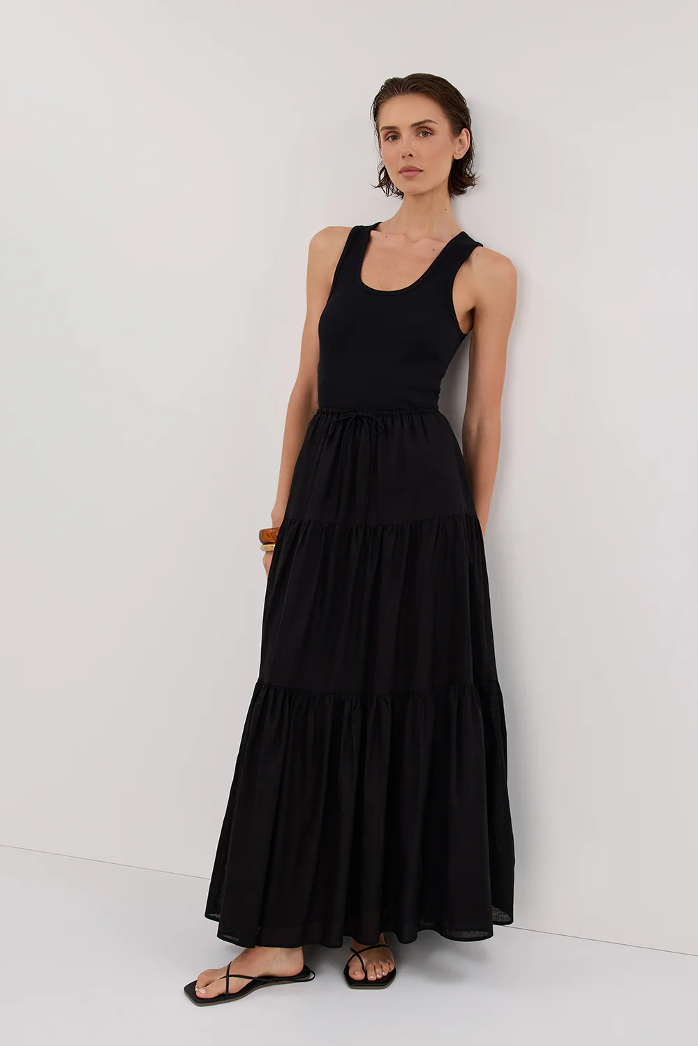 FLETCHER BLACK TIERED MAXI SKIRT - Yukikoi