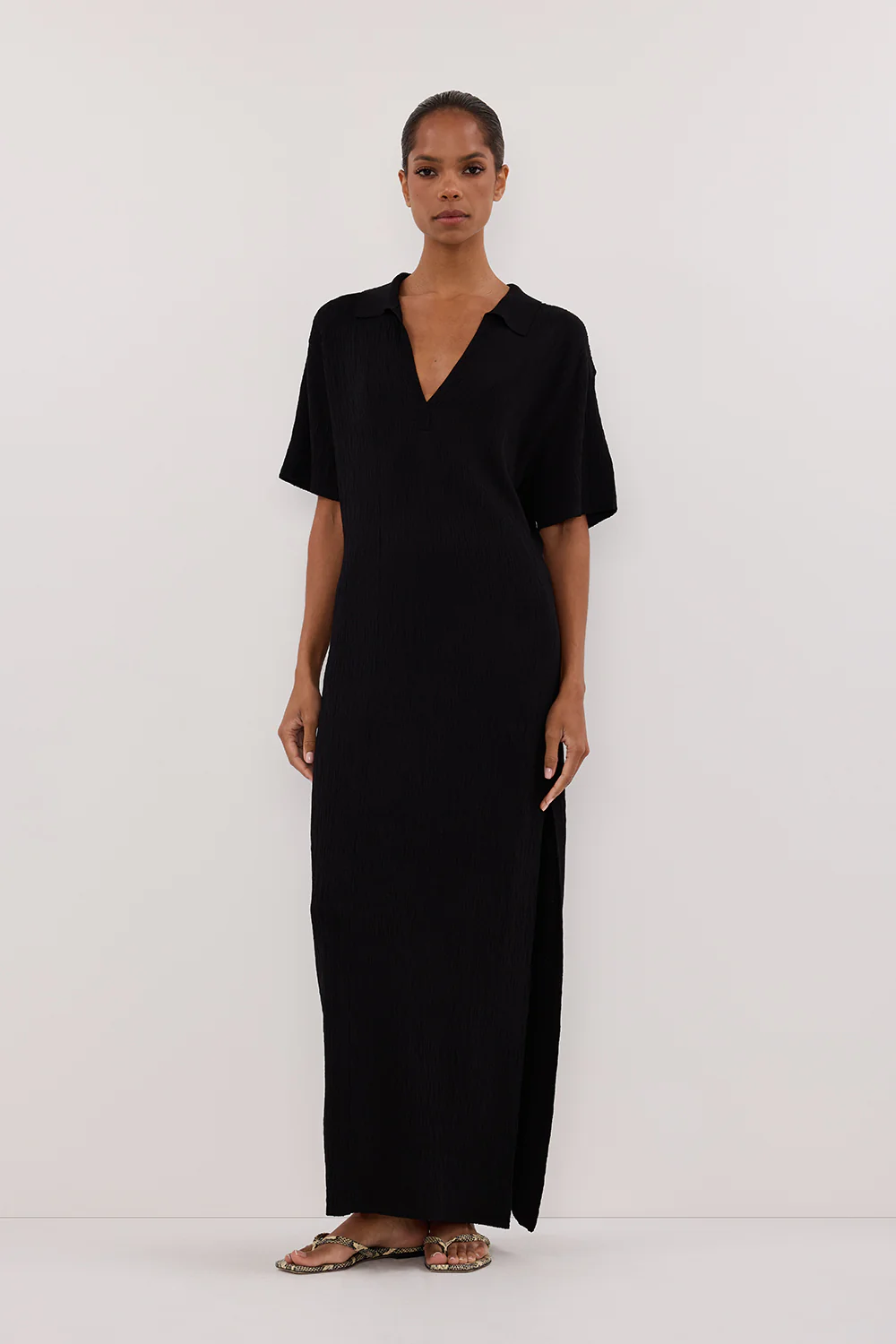ALIAS BLACK POLO KNIT MIDI DRESS - Yukikoi