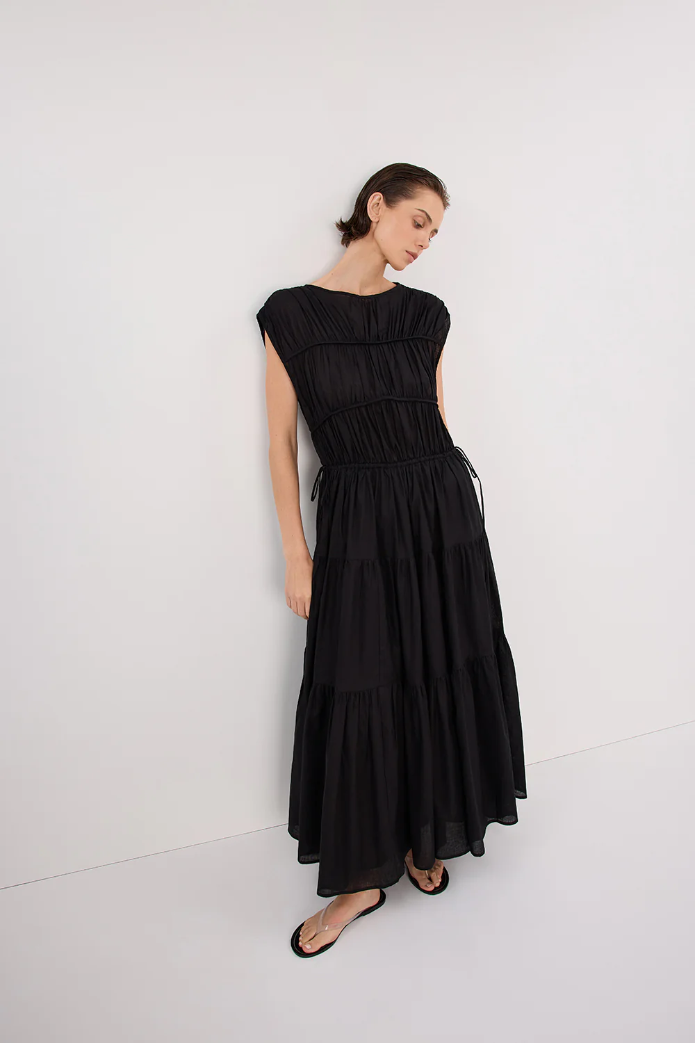 FLYNN BLACK LINEN BLEND MIDI DRESS - Yukikoi