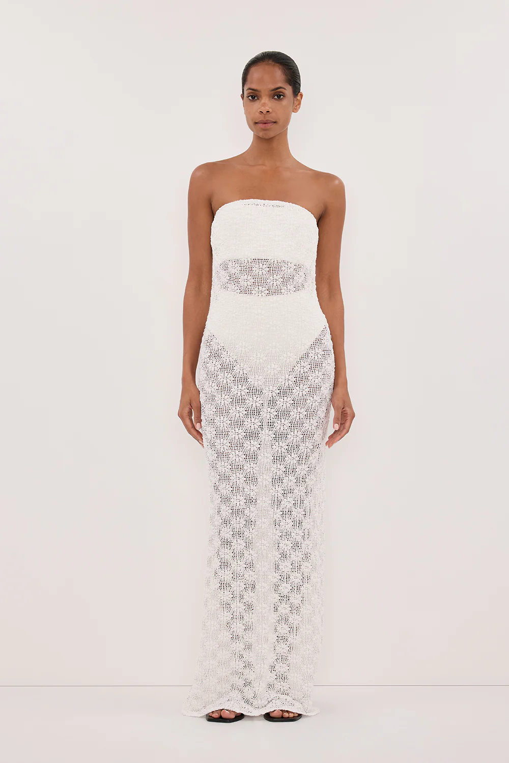 AGNES WHITE STRAPLESS CROCHET MAXI DRESS - Yukikoi