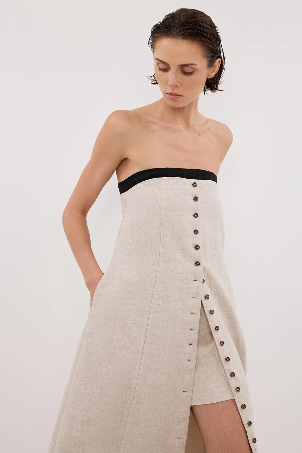 EBONY NATURAL STRAPLESS MIDI DRESS - Yukikoi