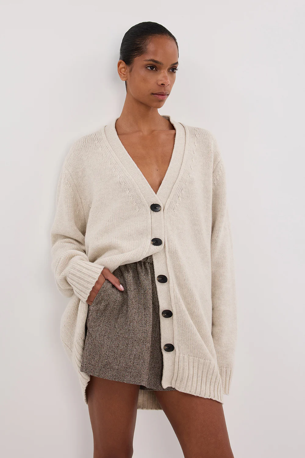 ZOE CHALK LONGLINE CARDIGAN - Yukikoi