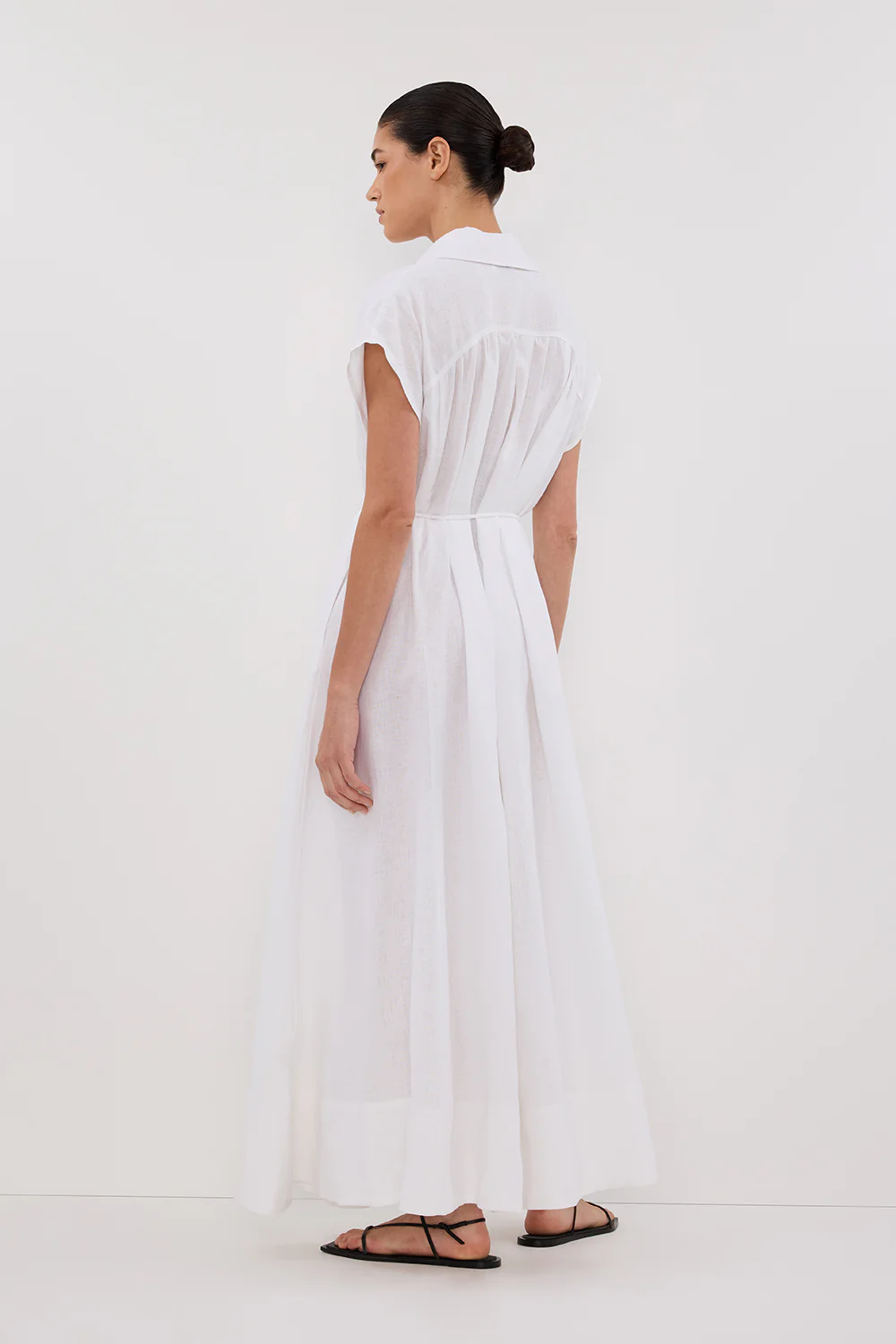 LANA WHITE LINEN MIDI SHIRT DRESS - Yukikoi