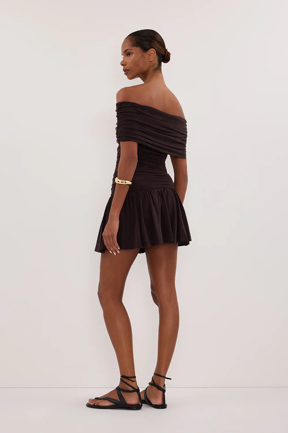 FEZ BURNT CHOC OFF SHOULDER MINI DRESS - Yukikoi