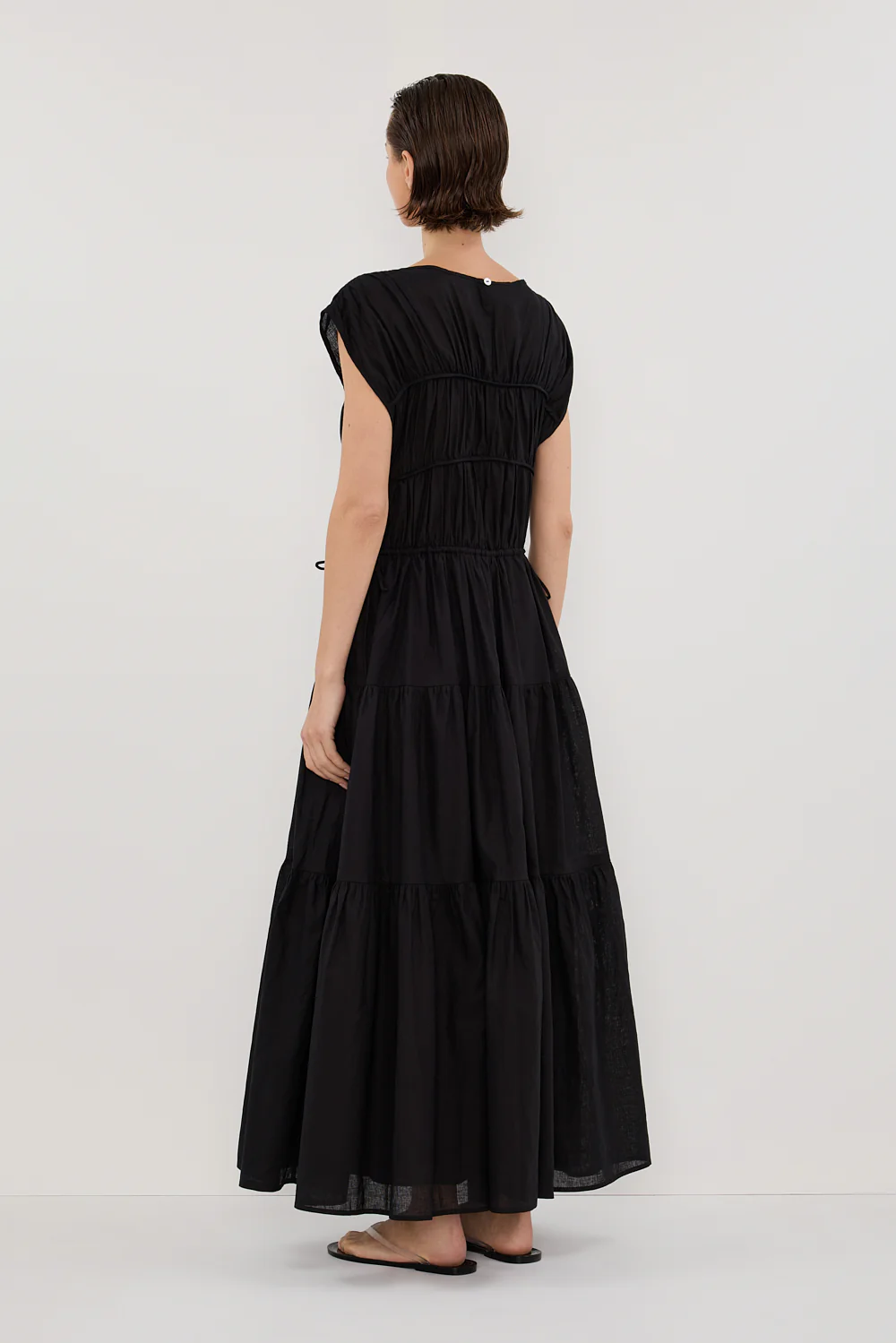 FLYNN BLACK LINEN BLEND MIDI DRESS - Yukikoi