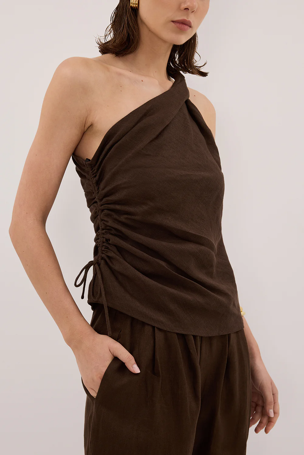 FINNY BITTER CHOC LINEN TOP - Yukikoi