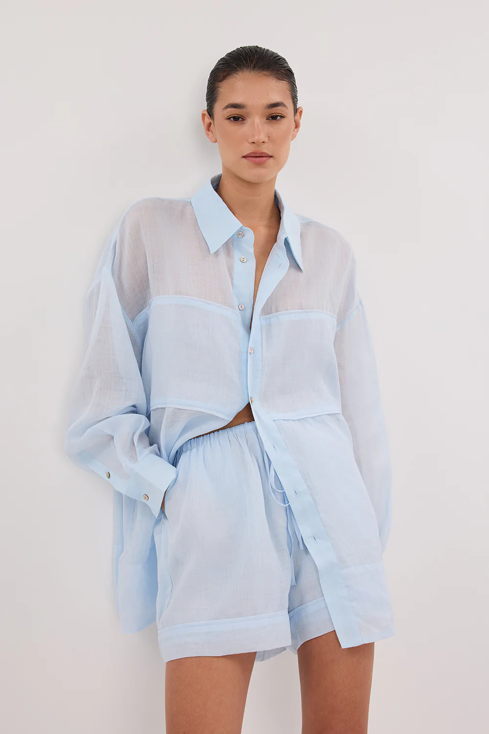 KAI CORNFLOWER OVERSIZED RAMIE LONG SLEEVE SHIRT - Yukikoi