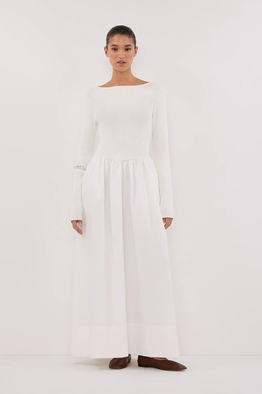 ABIGAIL WHITE HYBRID LONG SLEEVE MIDI DRESS - Yukikoi