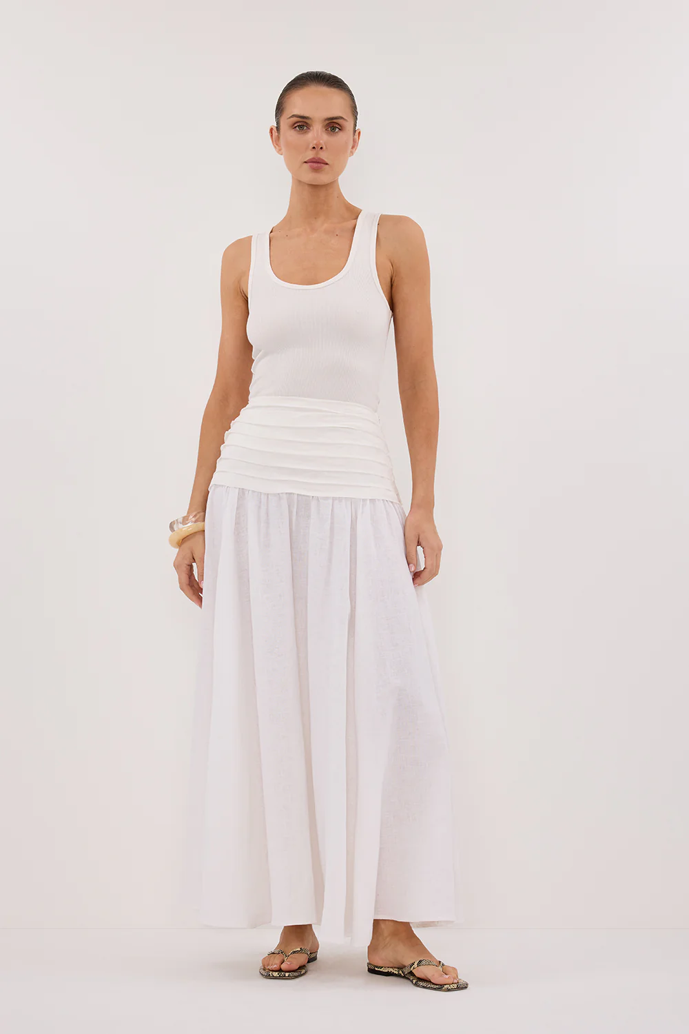HALLIE WHITE LINEN MIDI SKIRT - Yukikoi