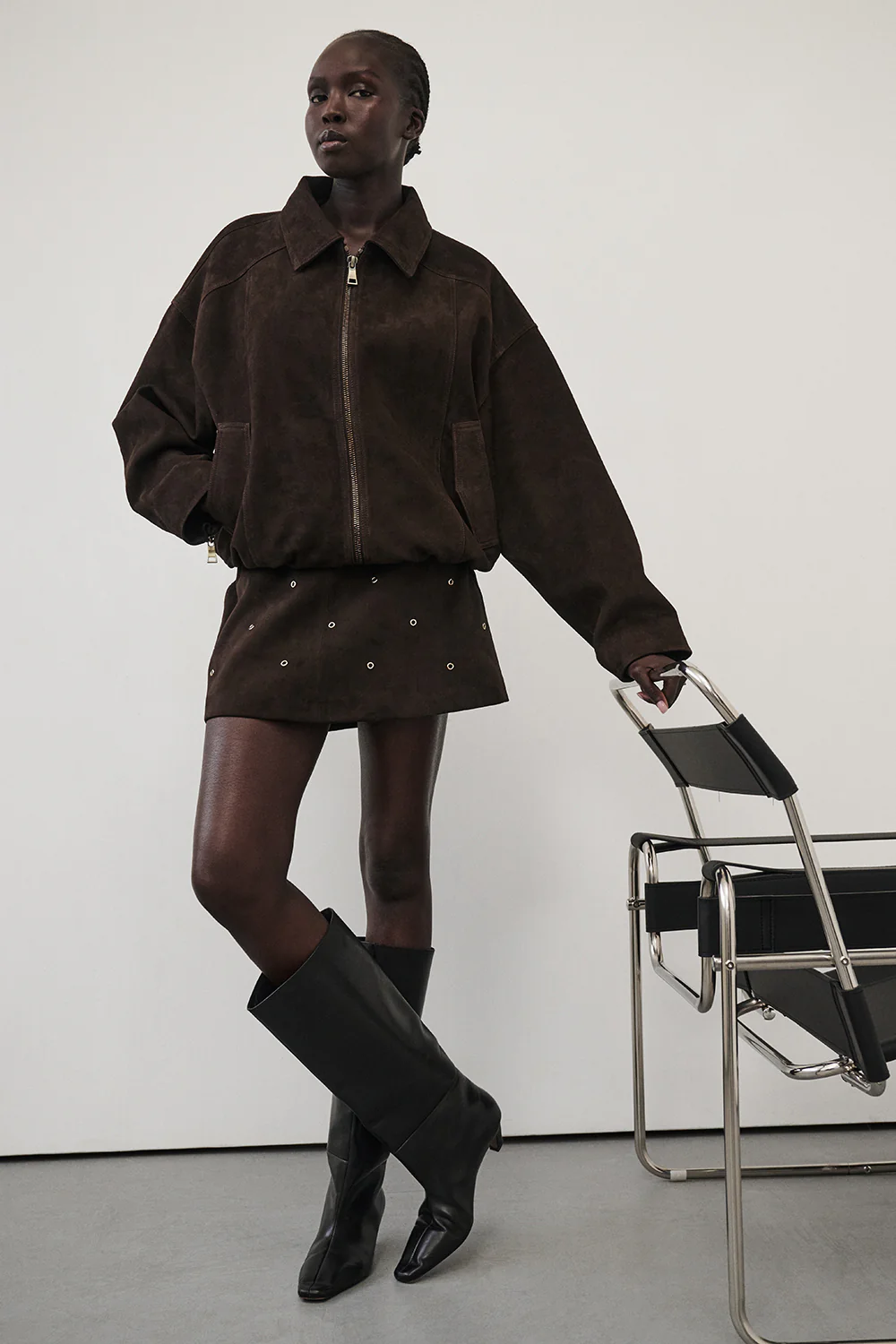 SYLVIE BITTER CHOC SUEDE MINI SKIRT - Yukikoi