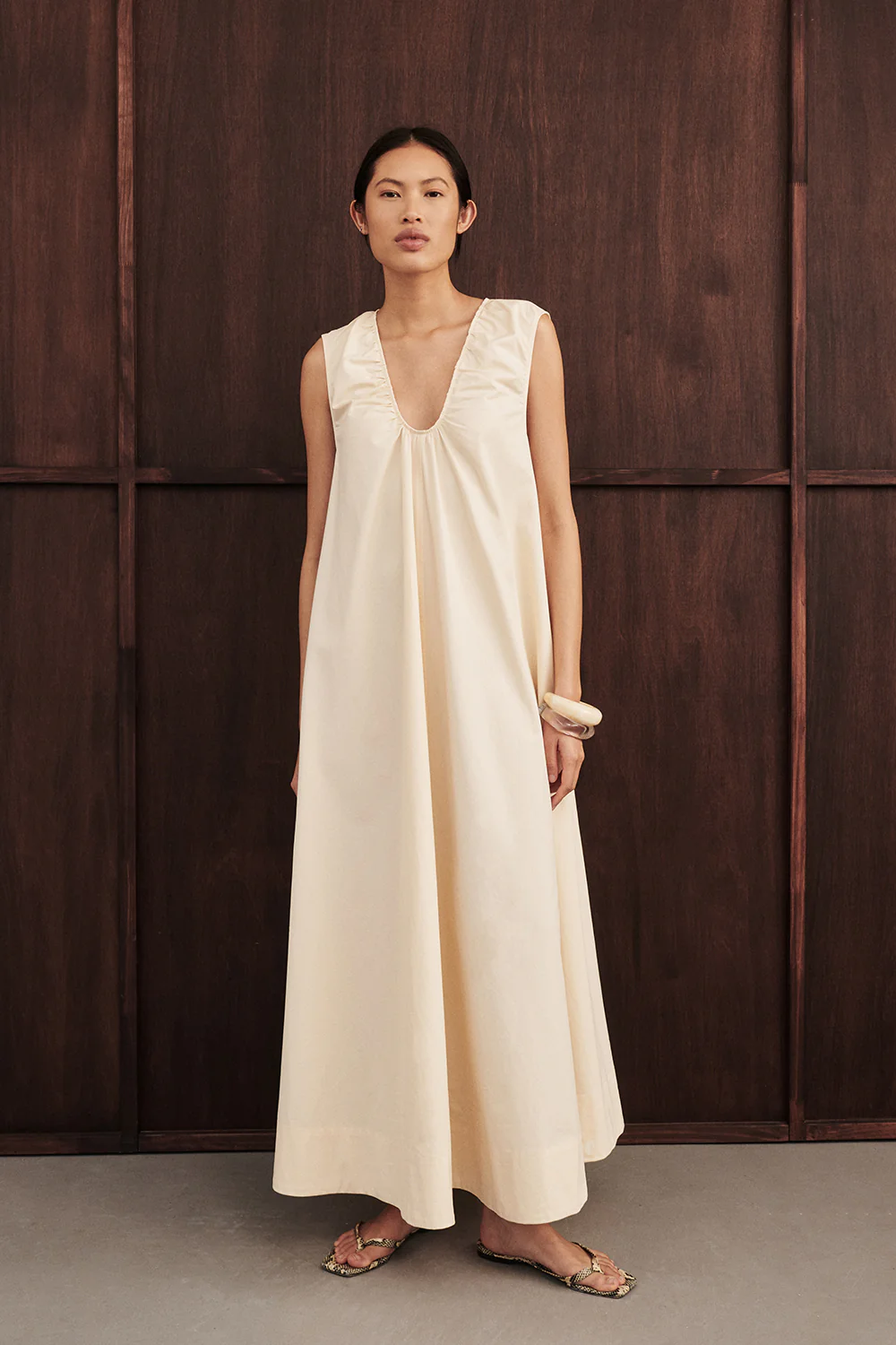 GABBY BUTTERMILK OVERSIZED COTTON MIDI DRESS - Yukikoi