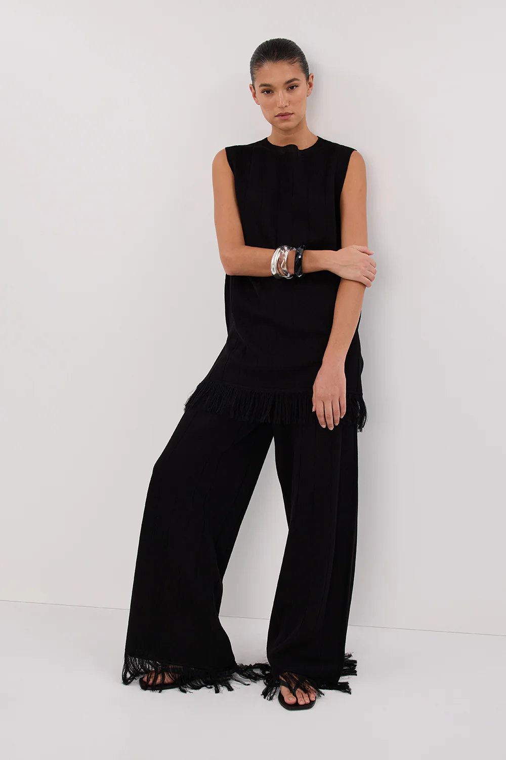 ARIA BLACK FRINGED KNIT PANT - Yukikoi