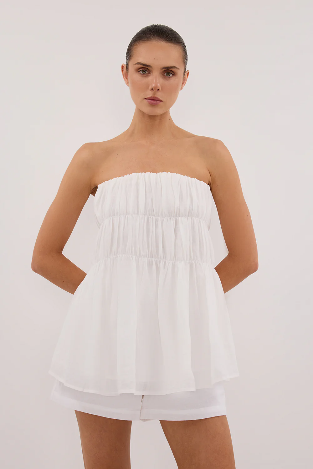 ARTIE WHITE RAMIE STRAPLESS TOP - Yukikoi
