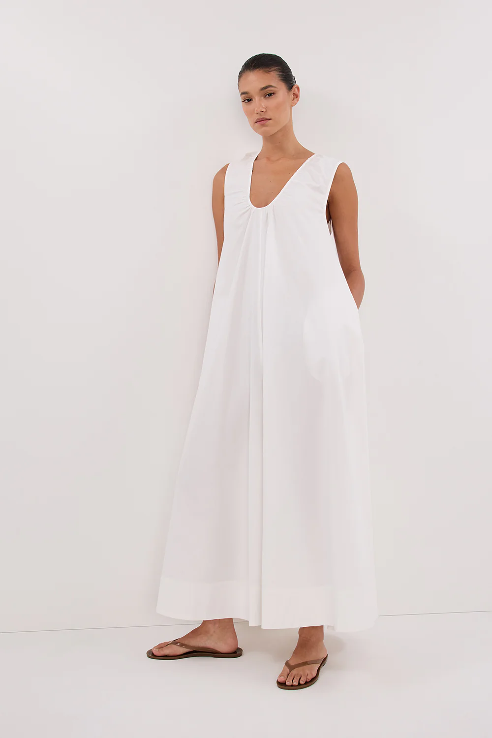 GABBY WHITE OVERSIZED COTTON MIDI DRESS - Yukikoi