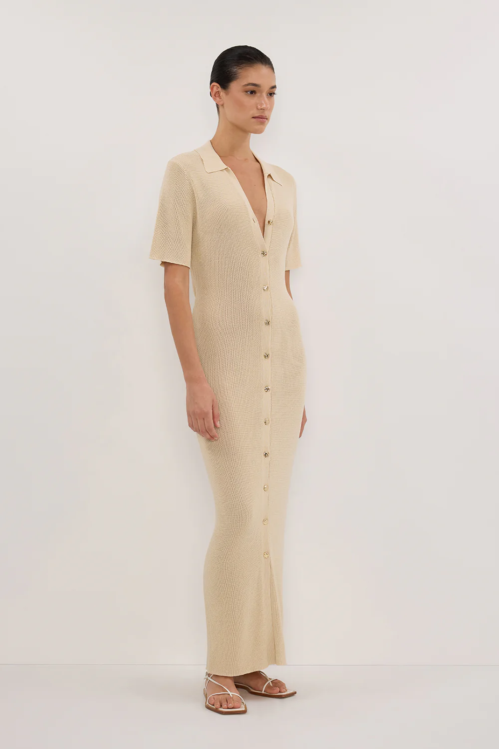 LIAM NATURAL KNIT POLO MAXI DRESS - Yukikoi
