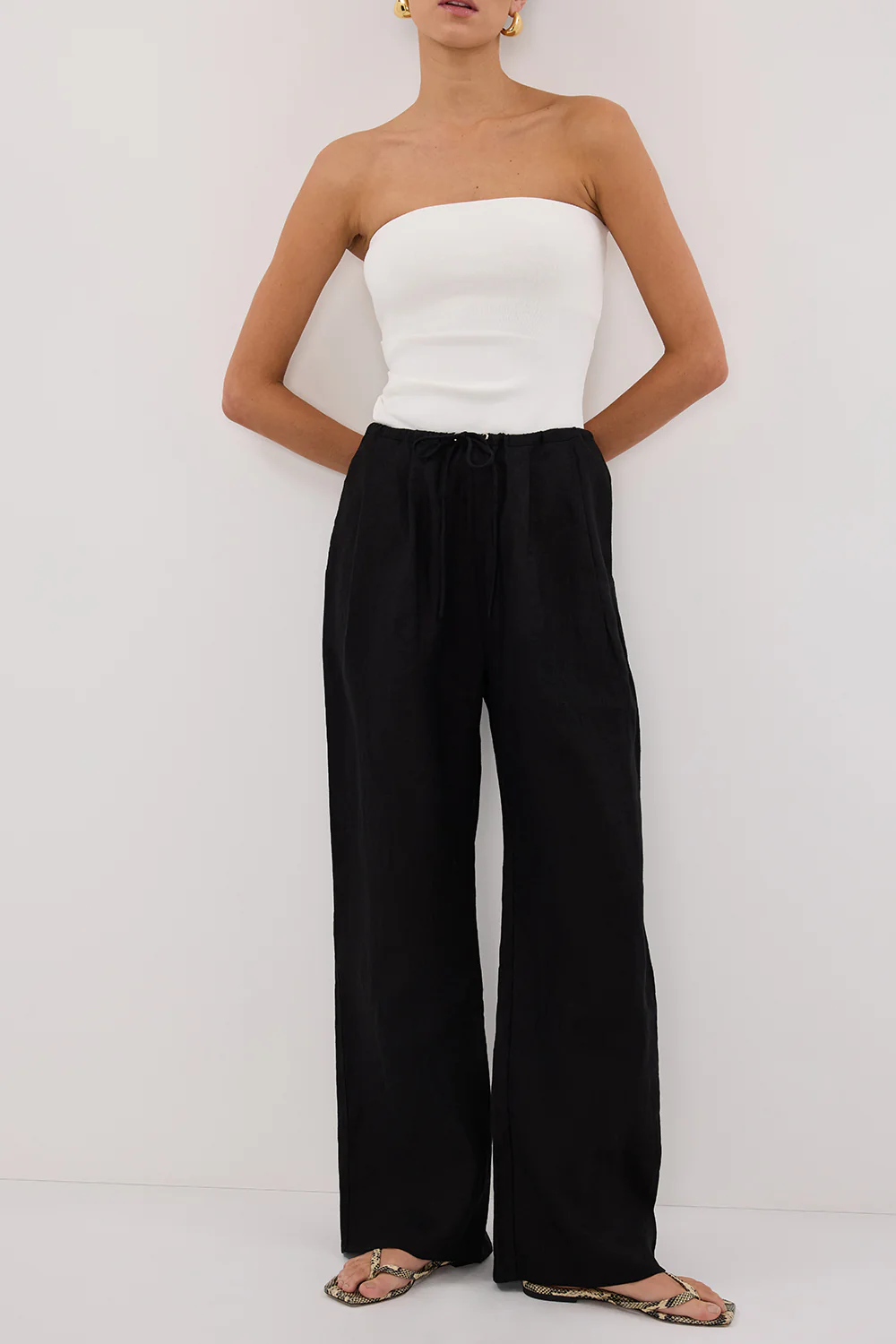 CARLA BLACK DRAWSTRING LINEN PANT - Yukikoi