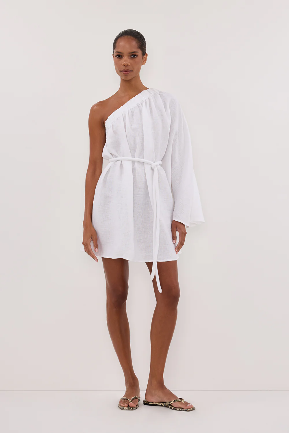 AURELIA WHITE ASYM LINEN MINI DRESS - Yukikoi