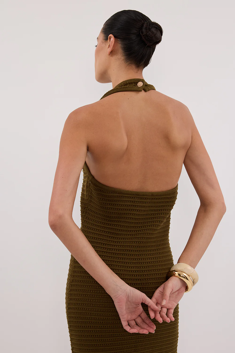 GINA OLIVE HALTER CROCHET DRESS - Yukikoi