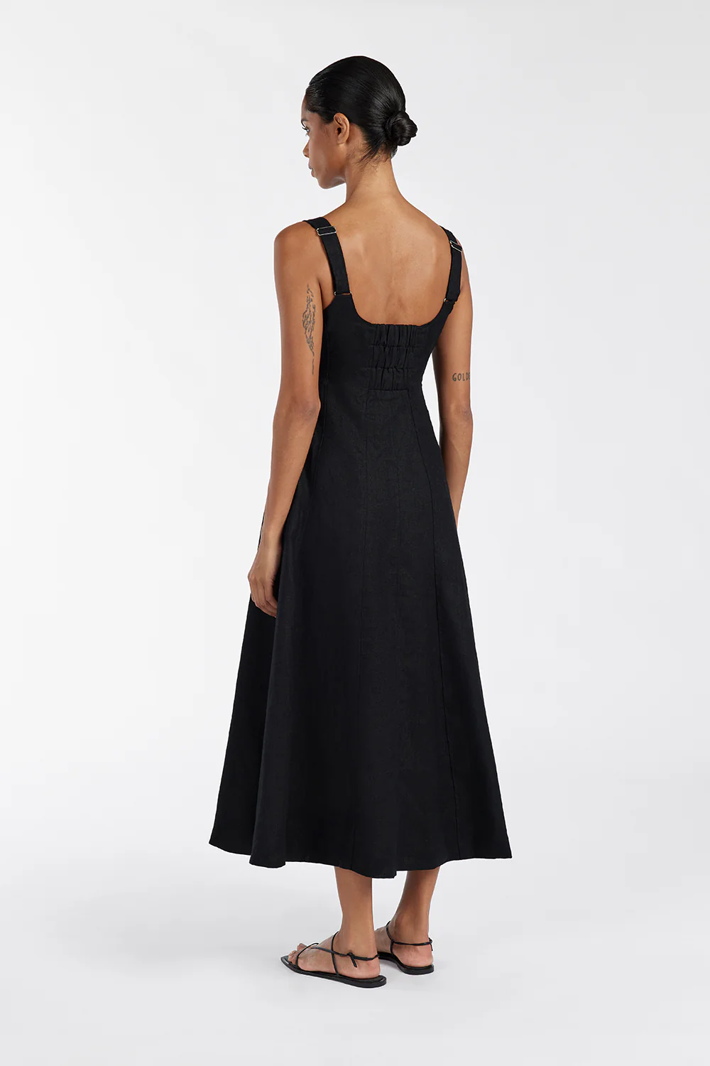 HARRIET BLACK LINEN MIDI DRESS - Yukikoi