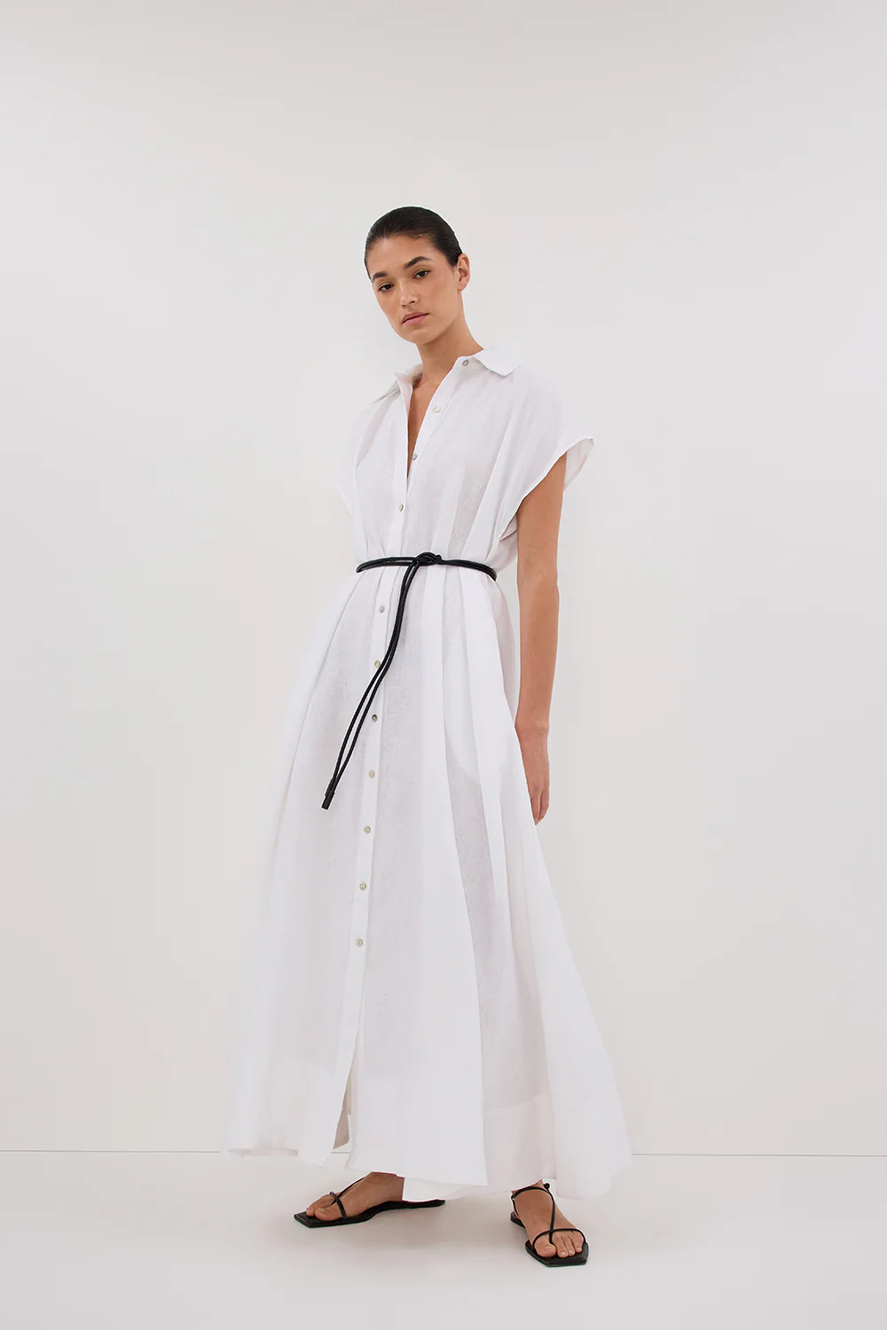 LANA WHITE LINEN MIDI SHIRT DRESS - Yukikoi
