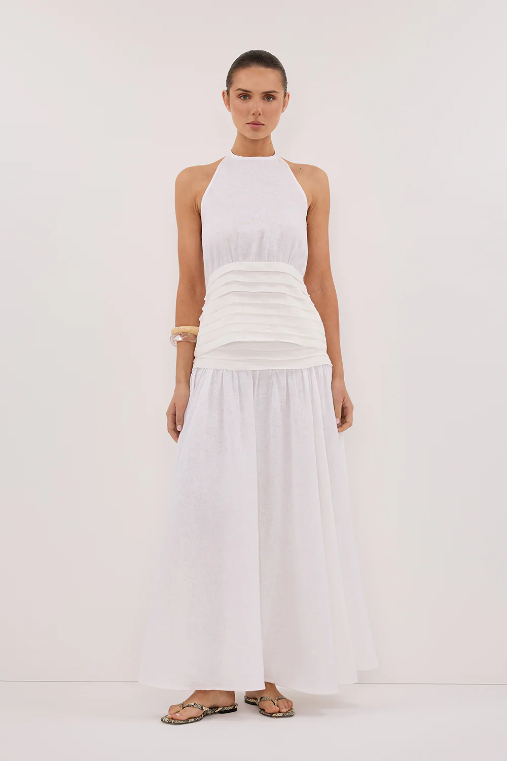HALLIE WHITE LINEN MIDI SKIRT - Yukikoi