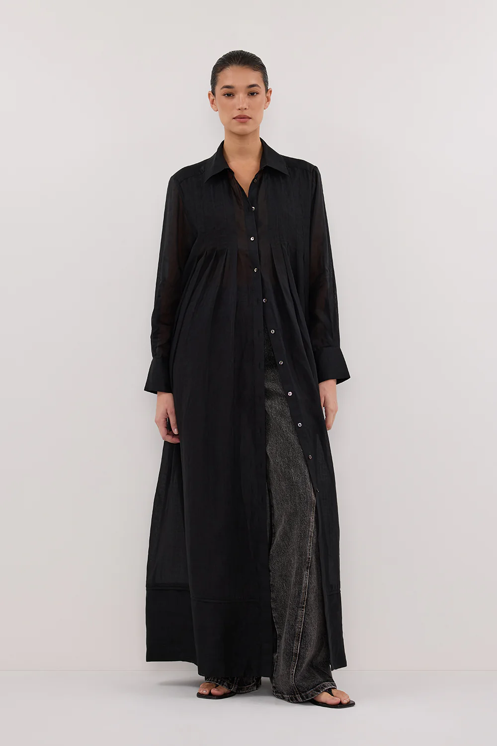 CARMEL BLACK RAMIE SHIRT DRESS - Yukikoi