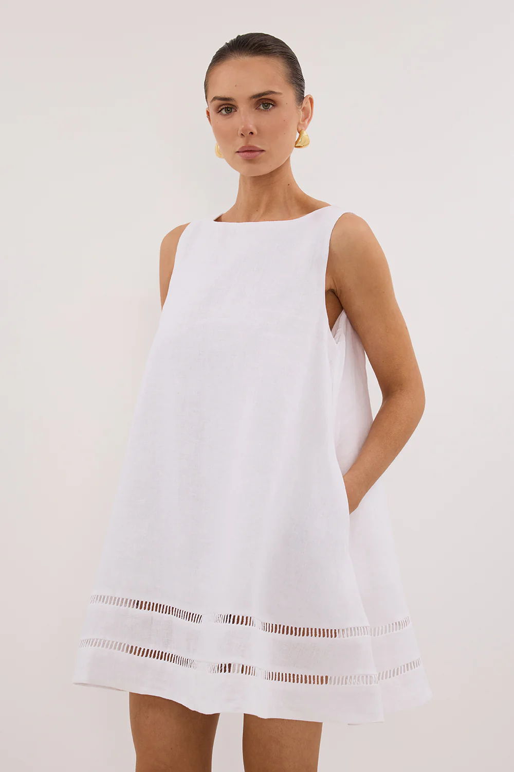 LINDSAY WHITE LINEN MINI DRESS - Yukikoi