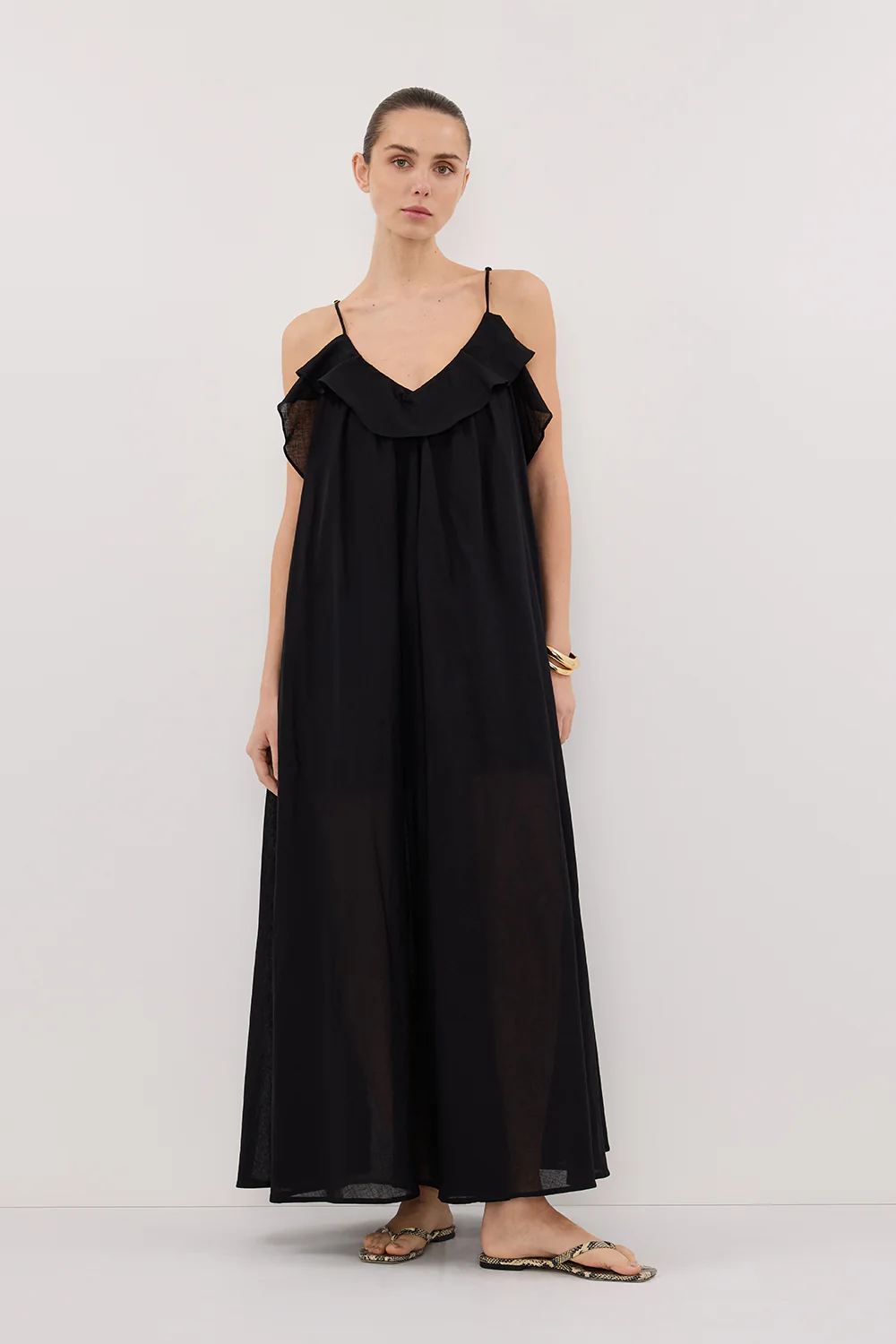 CAPRI BLACK LINEN BLEND MAXI DRESS - Yukikoi