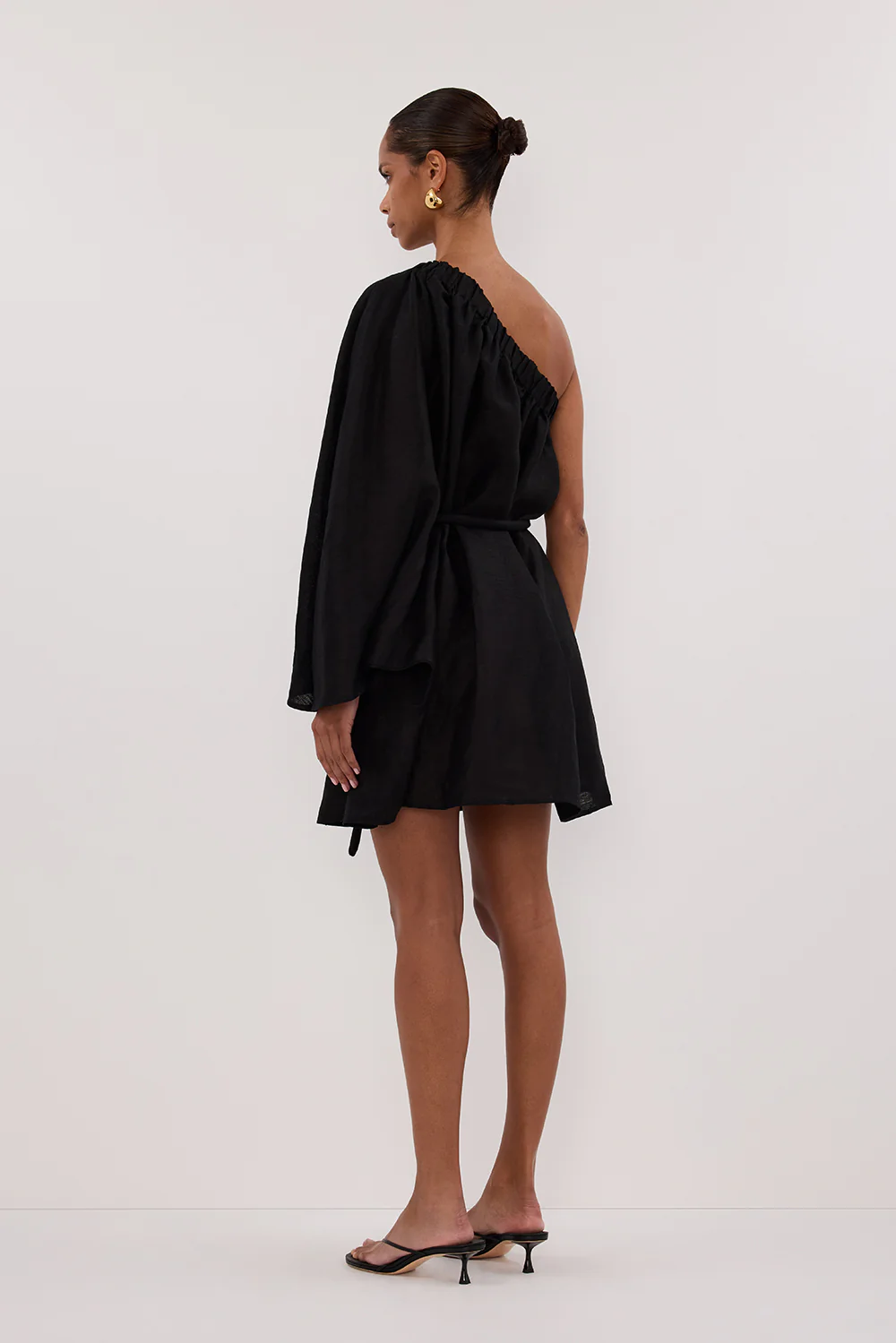 AURELIA BLACK ASYM LINEN MINI DRESS - Yukikoi