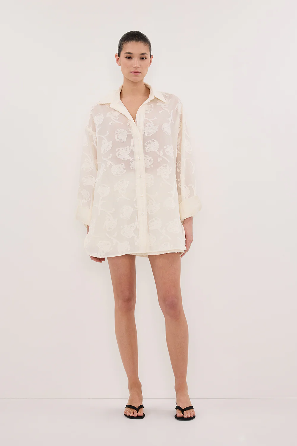 AZALEA OFF WHITE JACQUARD LONG SLEEVE SHIRT - Yukikoi
