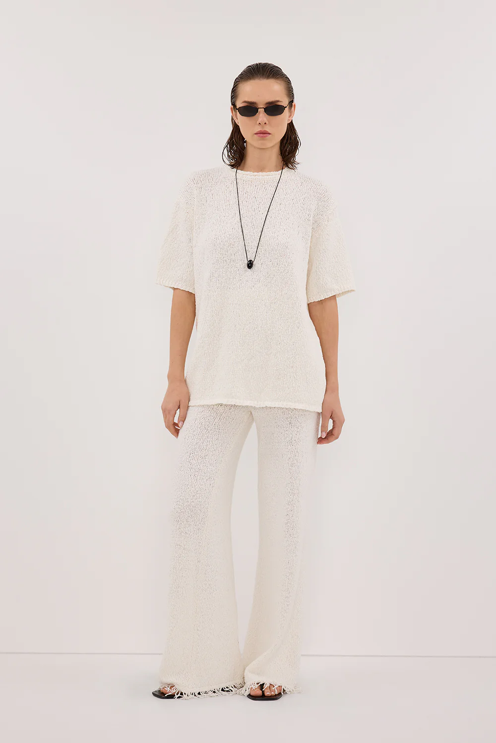 SUE OFF WHITE FRINGE KNIT PANT - Yukikoi