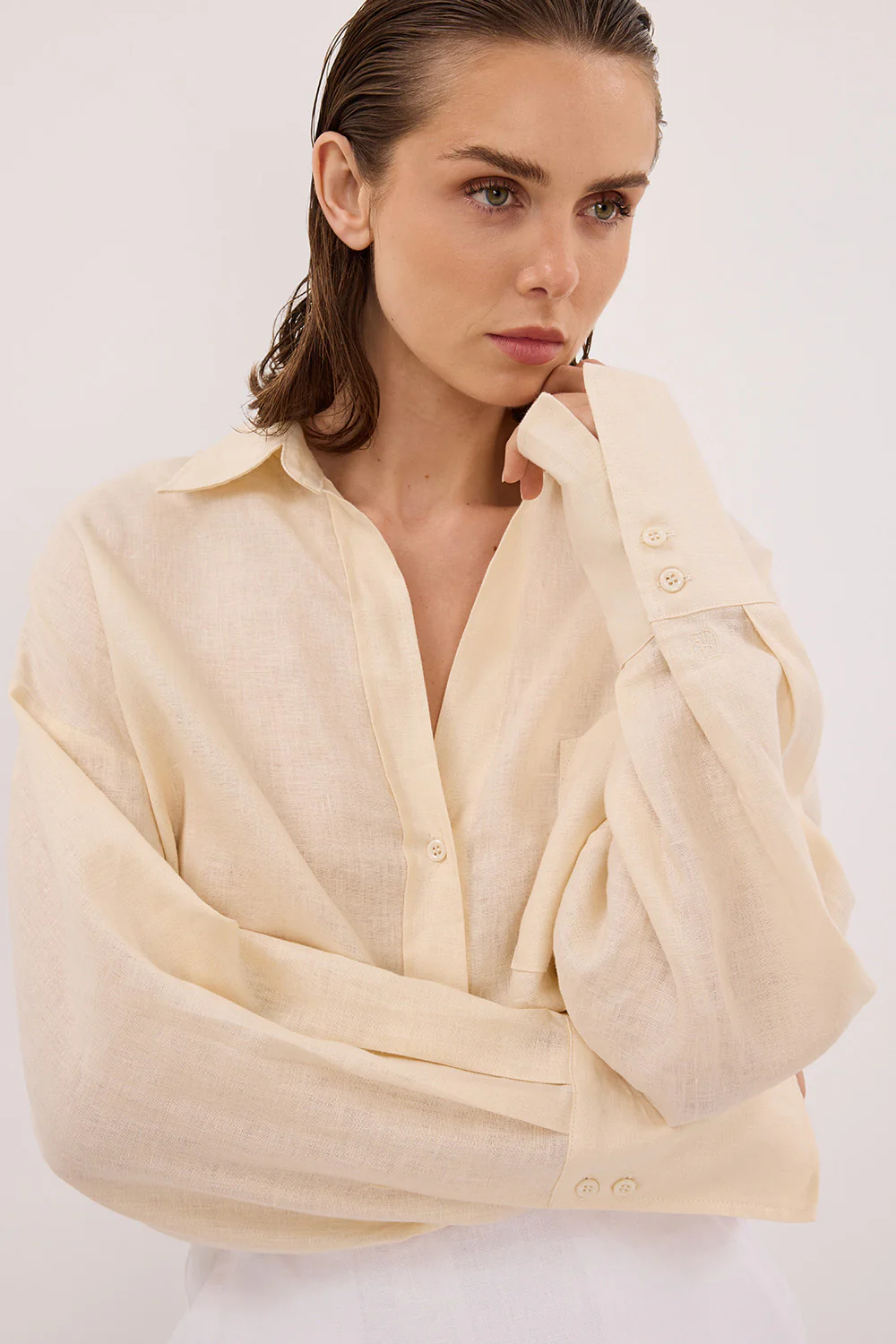 ELLIS SANDSTONE LONG SLEEVE LINEN SHIRT - Yukikoi