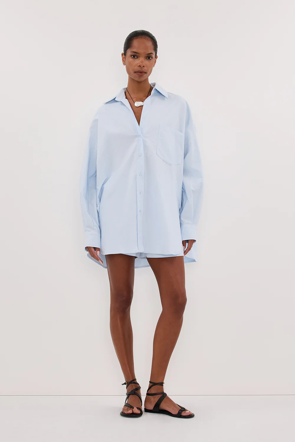 RHEA 2.0 ICE BLUE OVERSIZED COTTON SHIRT - Yukikoi