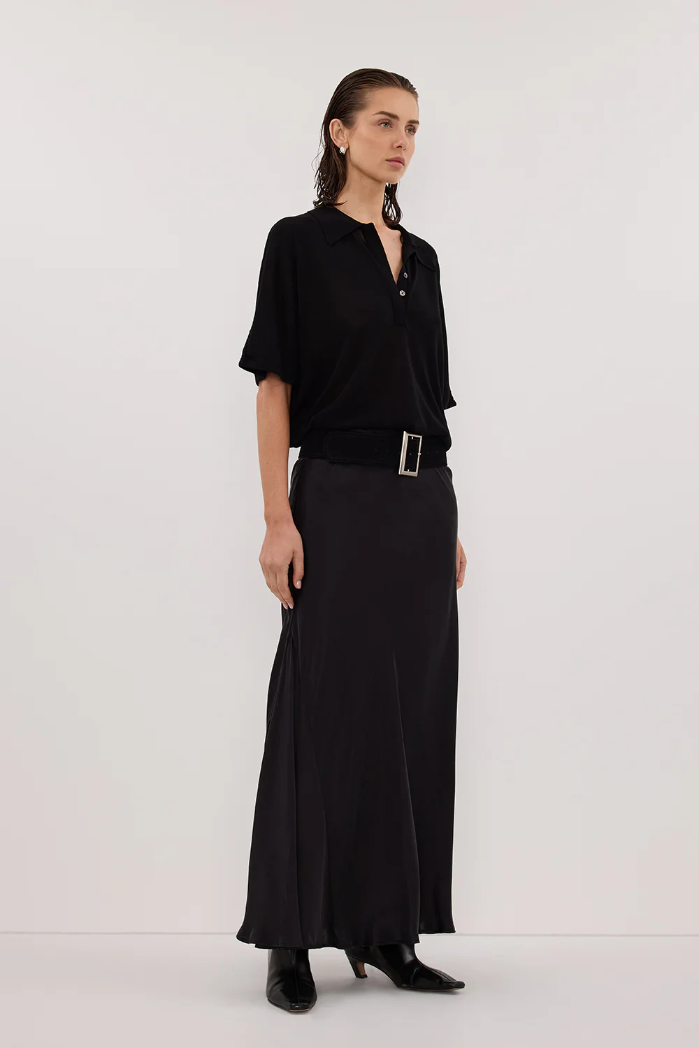 ELI BLACK POLO KNIT TOP - Yukikoi