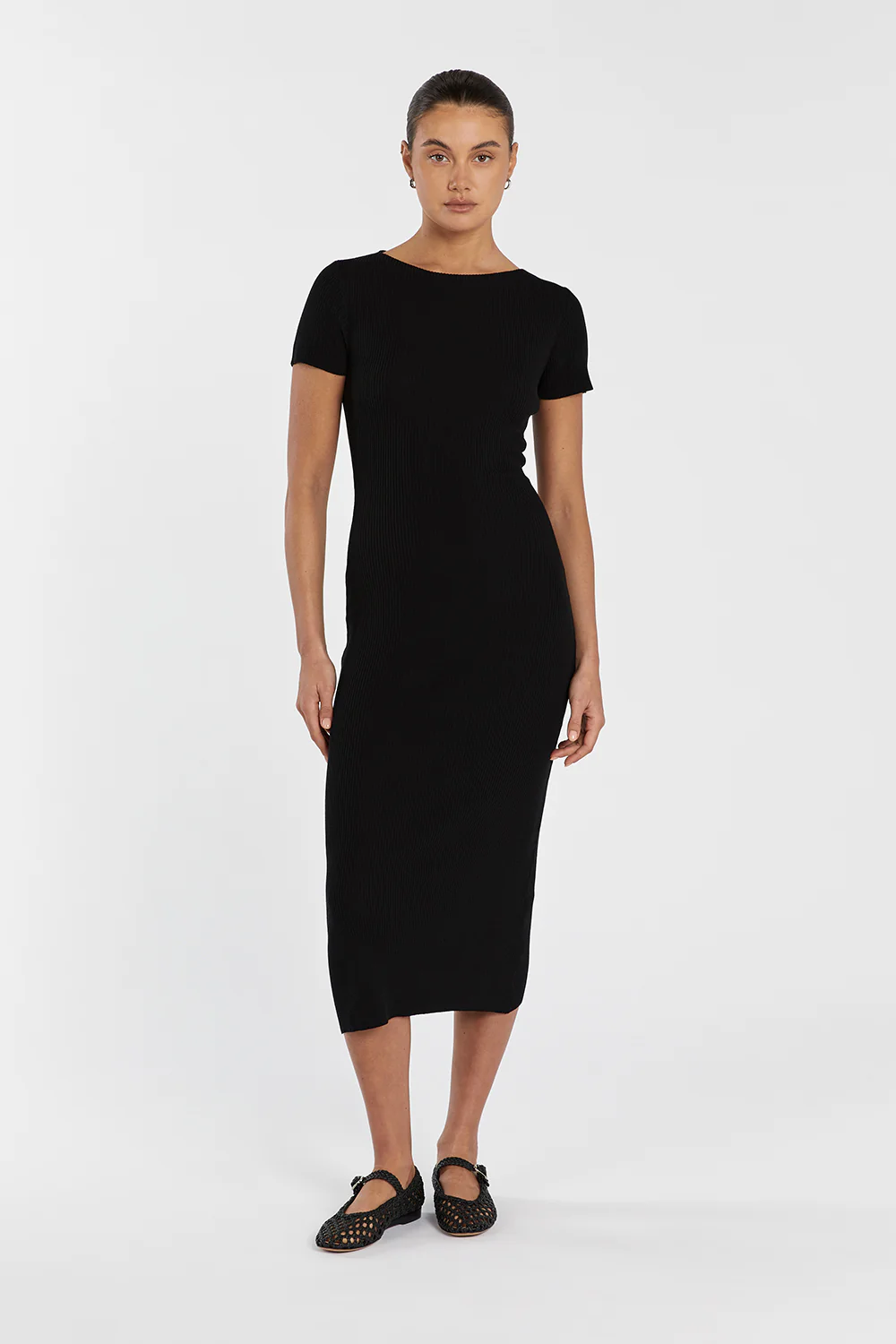 MAX BLACK BOAT NECK KNIT MIDI DRESS - Yukikoi