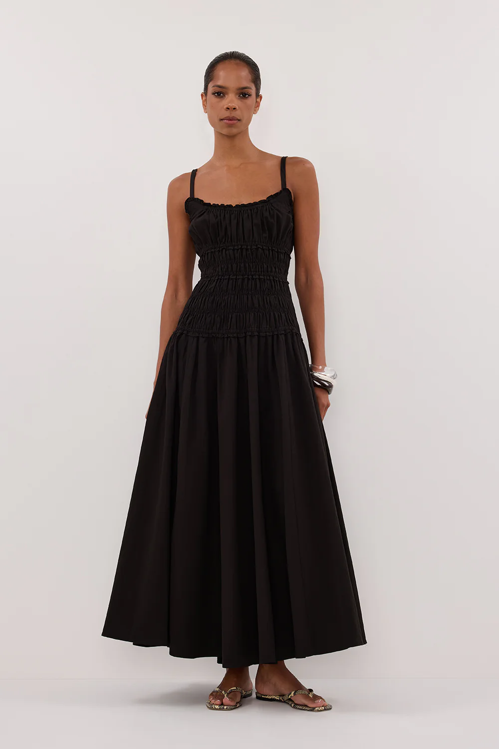 TOBY BLACK COTTON MIDI DRESS - Yukikoi