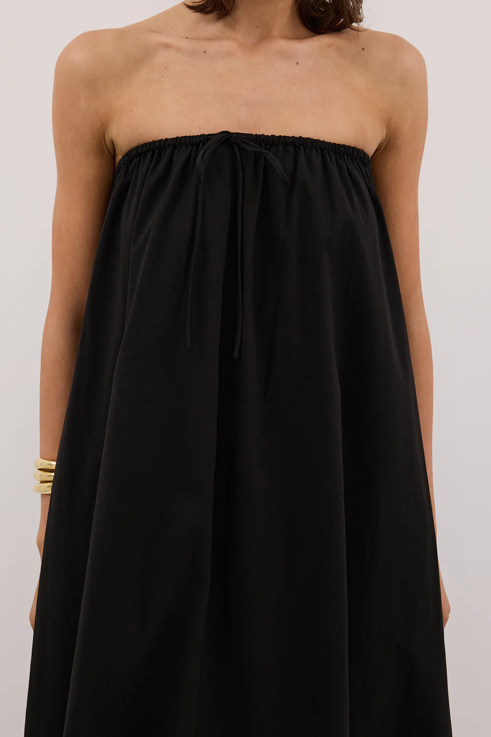 SOMMER BLACK STRAPLESS POPLIN MIDI DRESS - Yukikoi