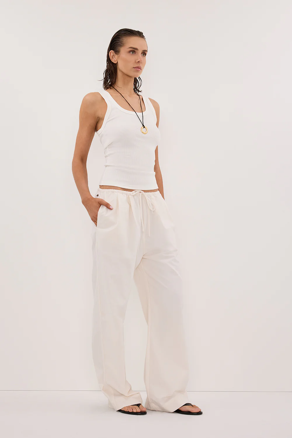 RHEA CREAM COTTON DRAWSTRING PANT - Yukikoi