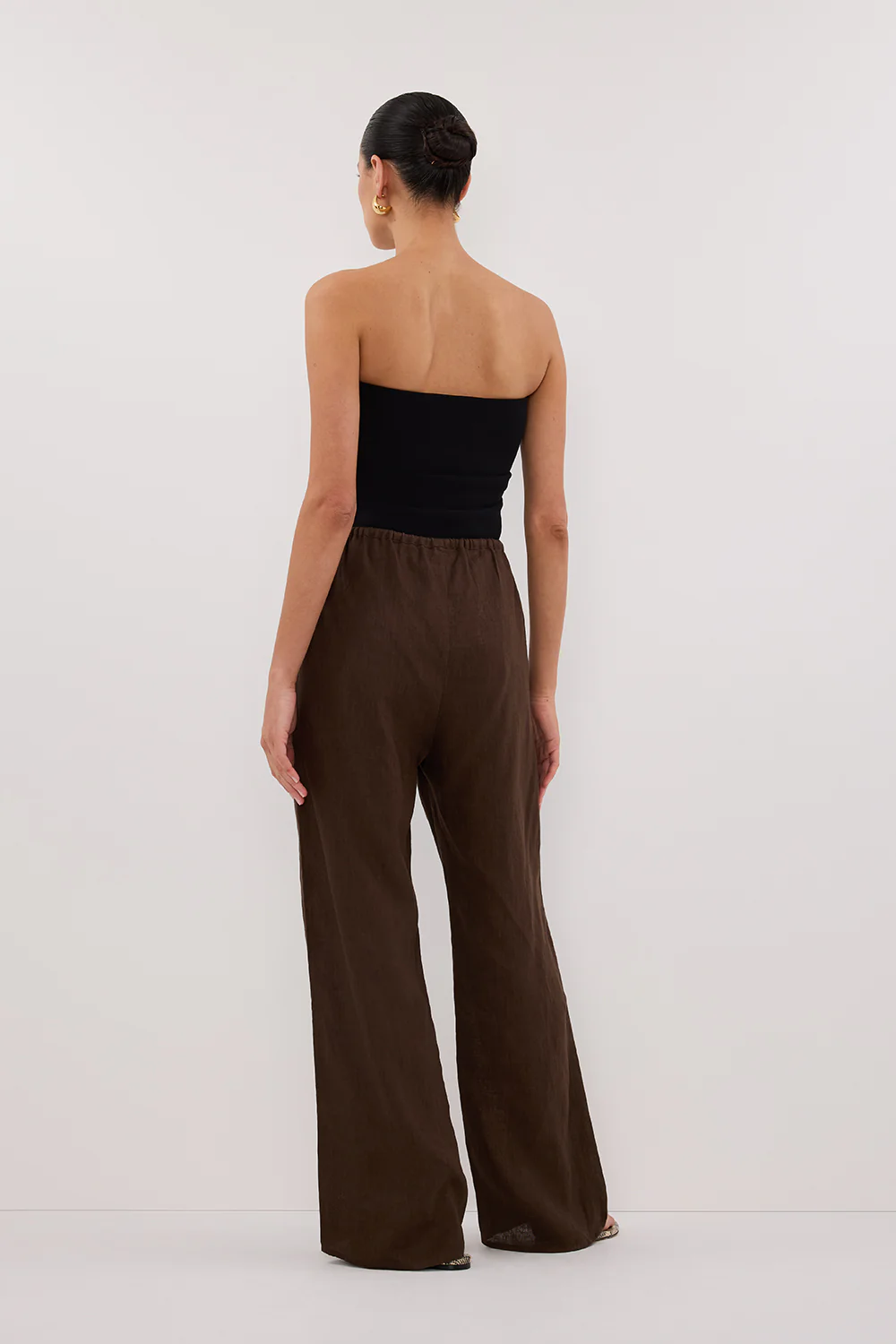 CARLA BITTER CHOC DRAWSTRING LINEN PANT - Yukikoi