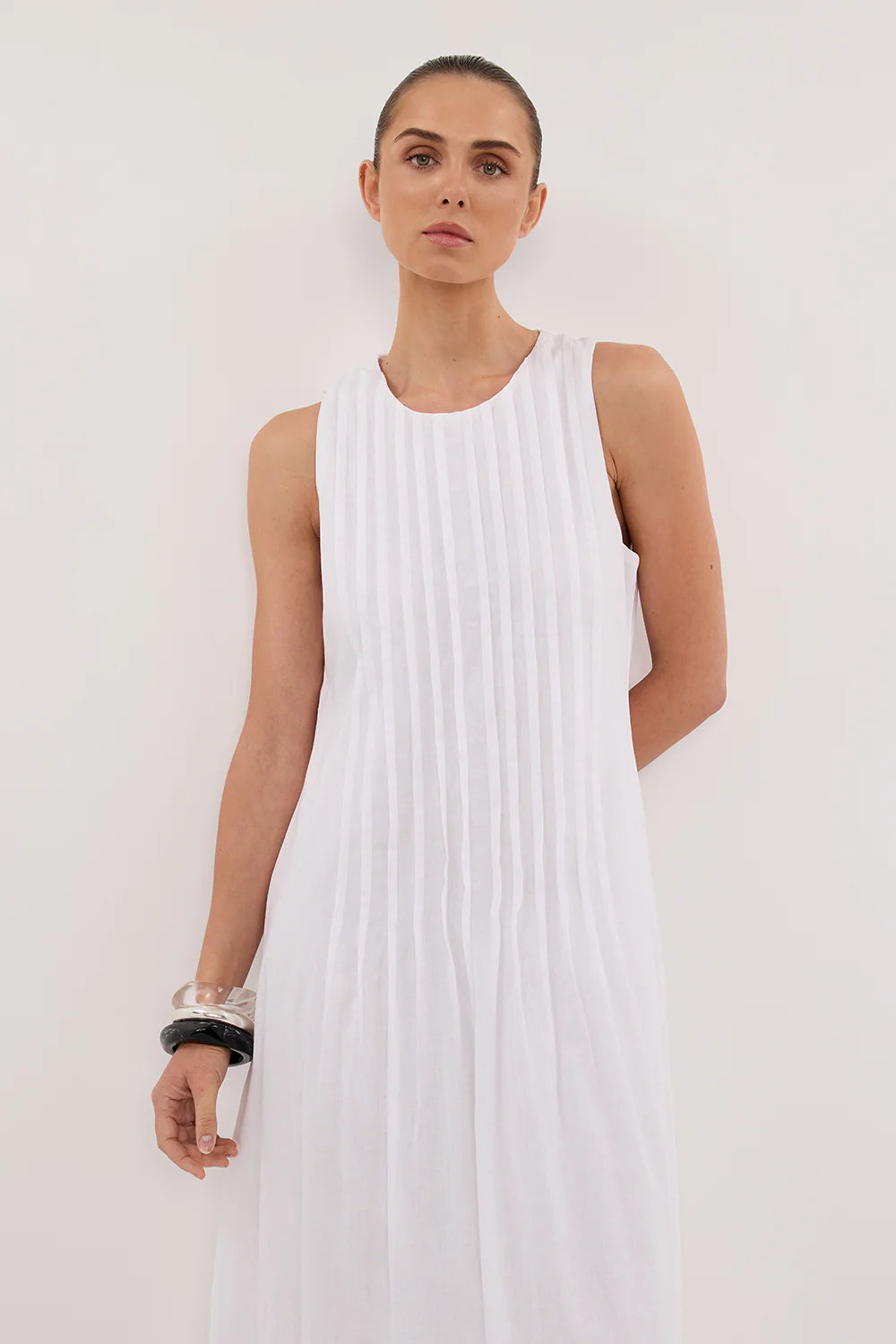 MILO WHITE LINEN BLEND MIDI DRESS - Yukikoi