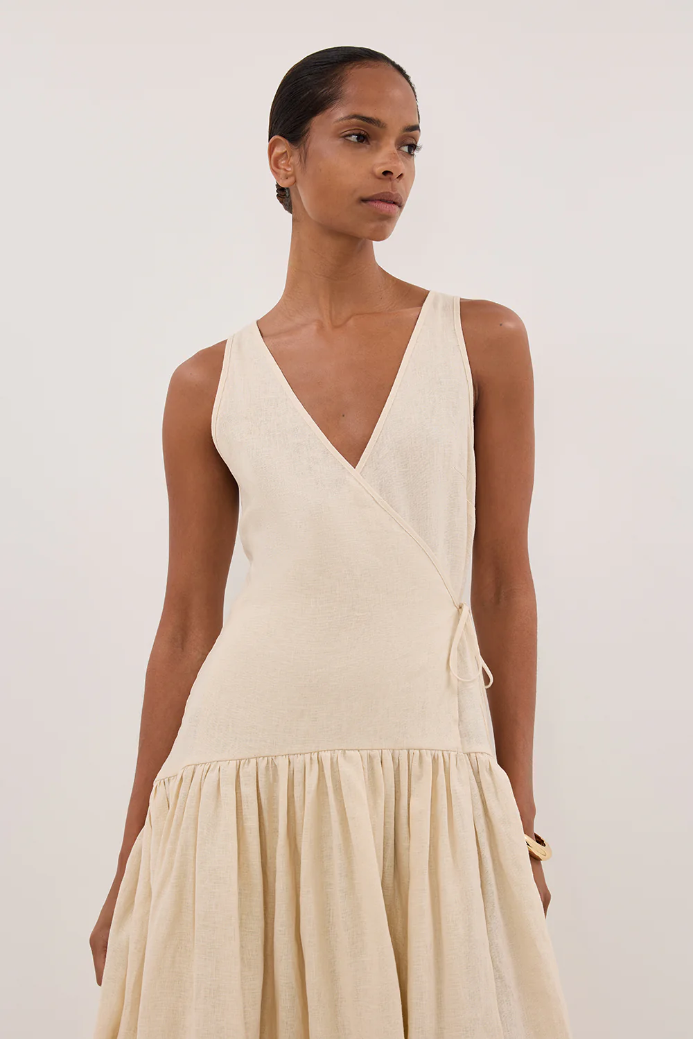 ILIO STRAW LINEN WRAP MIDI DRESS - Yukikoi