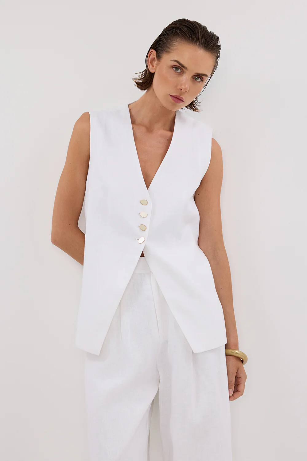KNOX WHITE LINEN VEST - Yukikoi