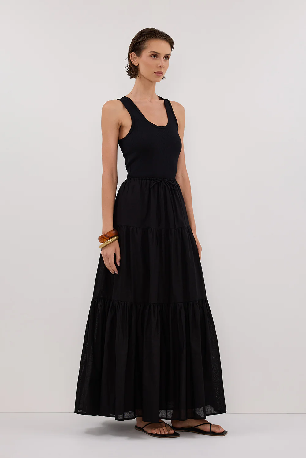 FLETCHER BLACK TIERED MAXI SKIRT - Yukikoi