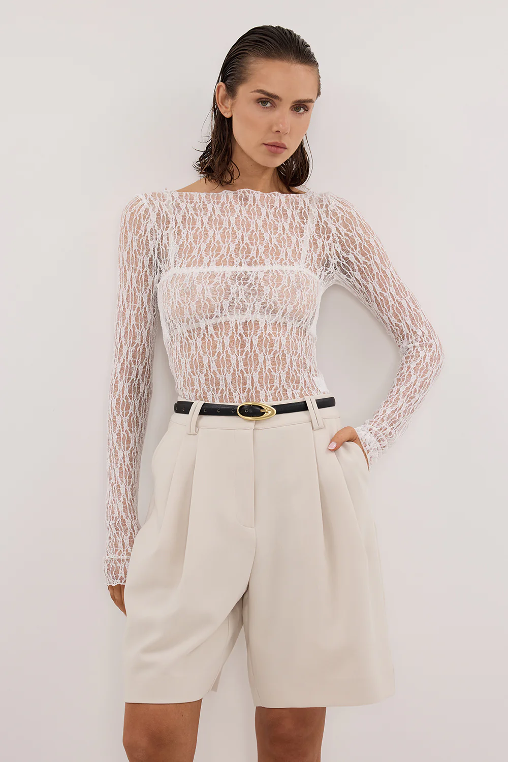 LIZZIE WHITE LACE LONG SLEEVE TOP - Yukikoi