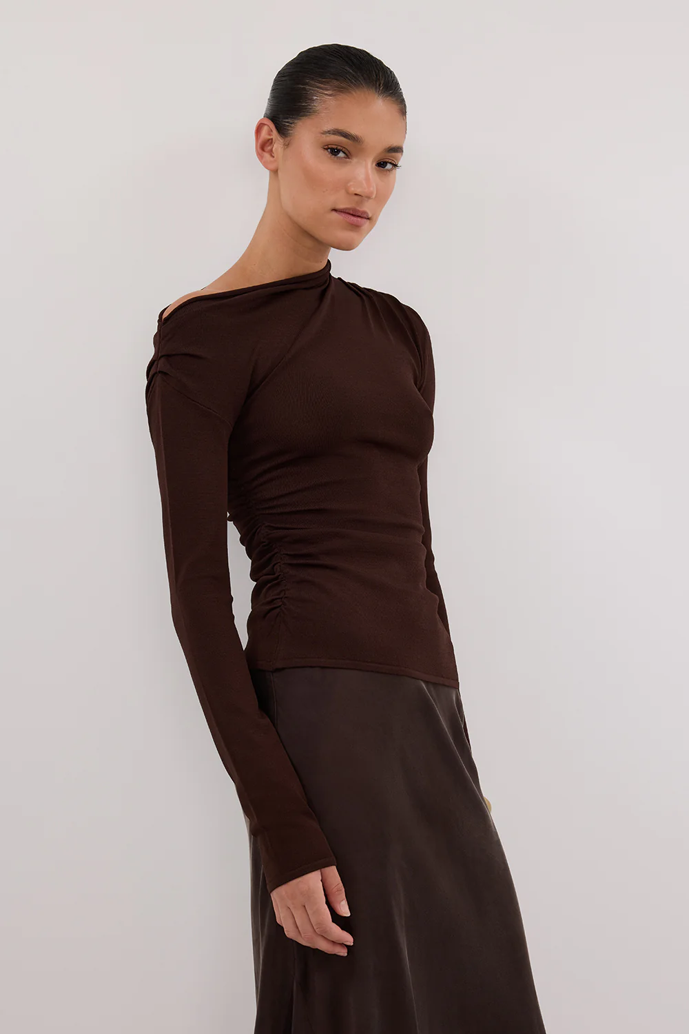 ARIEL CHOC LONG SLEEVE KNIT TOP - Yukikoi