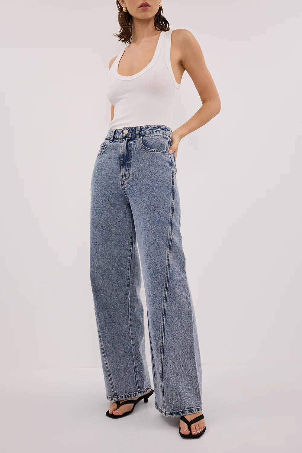 CARSON MID BLUE WIDE LEG JEAN - Yukikoi