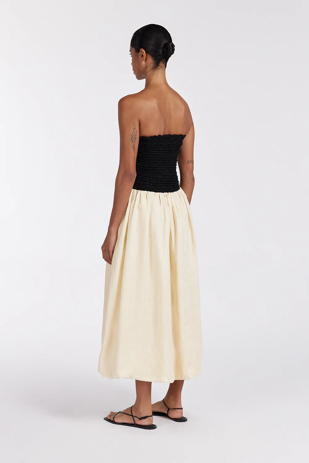 LEN BLACK STRAPLESS MIDI DRESS - Yukikoi