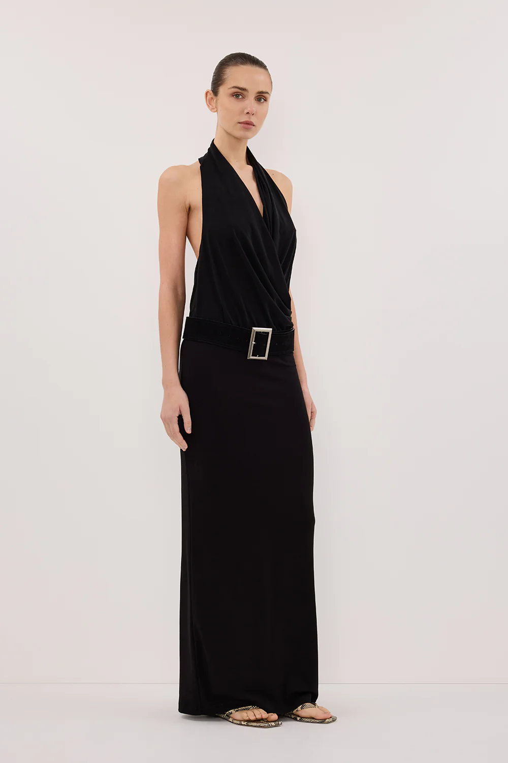 FELICITY BLACK SLEEVELESS HALTER MIDI DRESS - Yukikoi